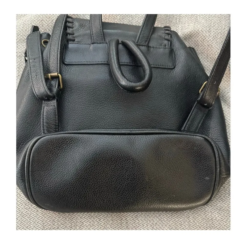 YSL Yves Saint Laurent Black Whipstitch Leather Flap Backpack Designer Luxury